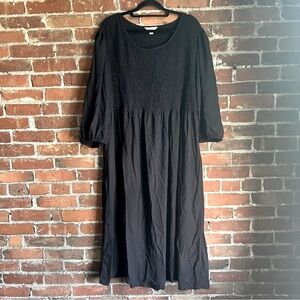 Black Smocked Dress with Pockets